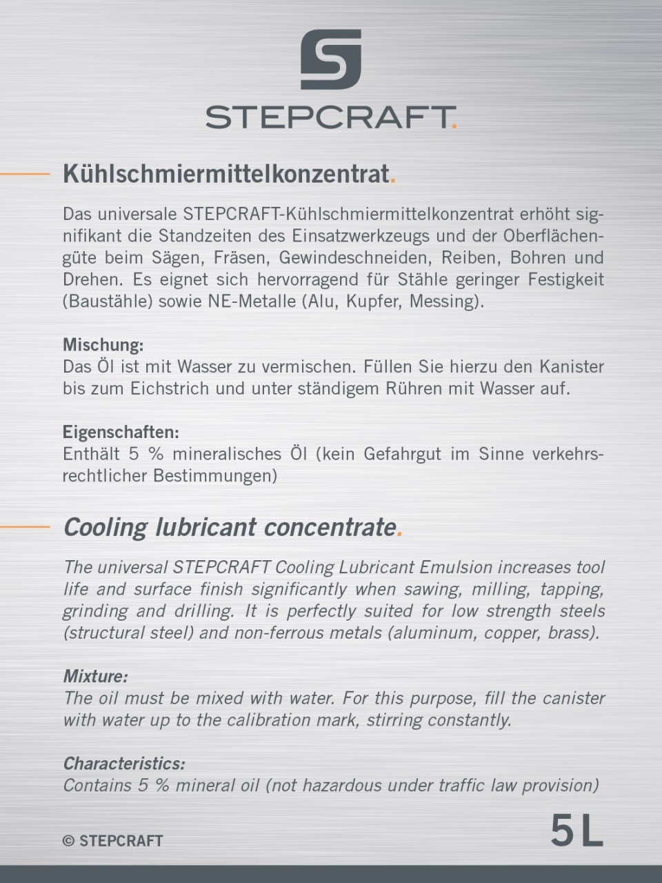 STEPCRAFT Cooling Lubricant Emulsion 5L