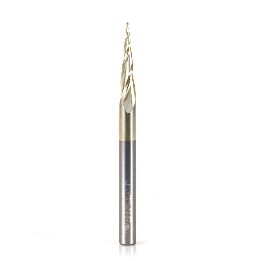 Amana Solid Carbide End Mill 0,8 mm, 3-Flute, 2D 3D Carving, Shank 6 mm, Up-Cut