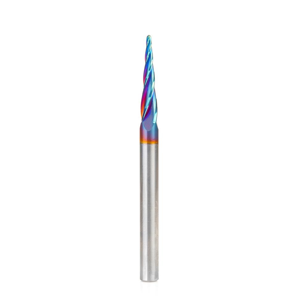 Amana Spektra Solid Carbide End Mill 1,5 mm, 4-Flute, 2D 3D Carving, Tapered Ball Nose, Up-Cut