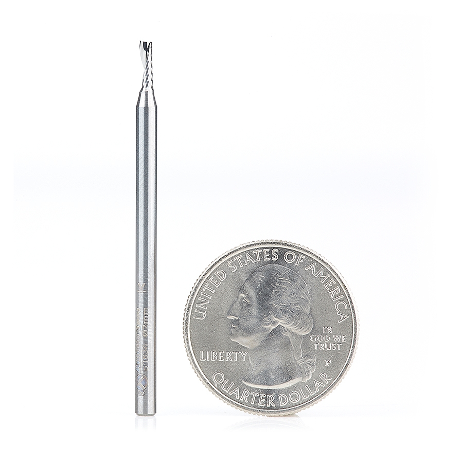 Amana Solid Carbide End Mill 2 mm, Spiral O-Single Flute for plastic, up-cut